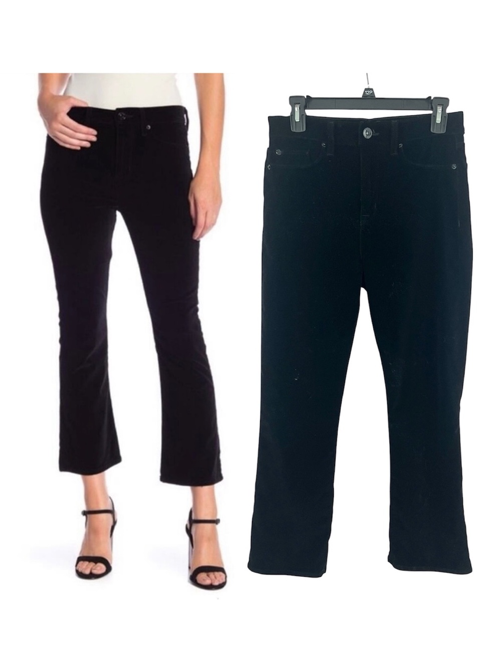 Hudson Black Velvet Brix High Rise Cropped Boot Cut Kick Flare Pants